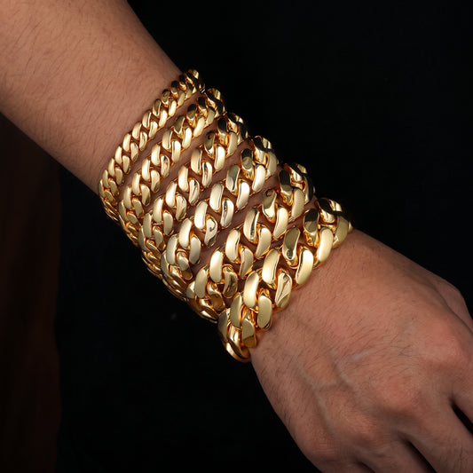 10-20mm 18K Gold Miami Cuban Bracelet w/ Iced Clasp