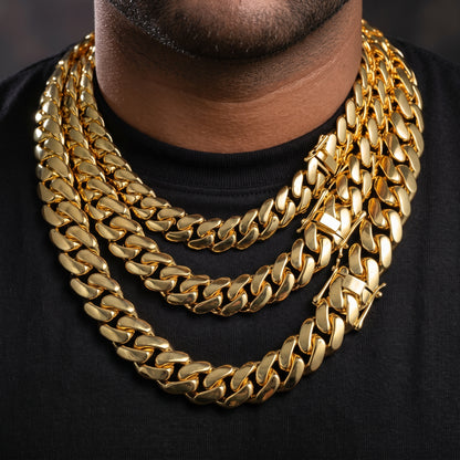 10-22mm Solid 18k Gold Plated Miami Cuban Link Chain - Different Drips