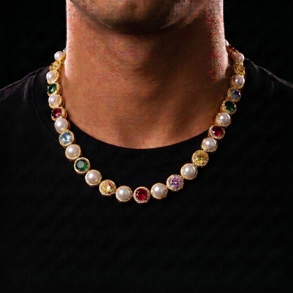 Pearl Multicolor Gemstone Halo Link Chain - Different Drips