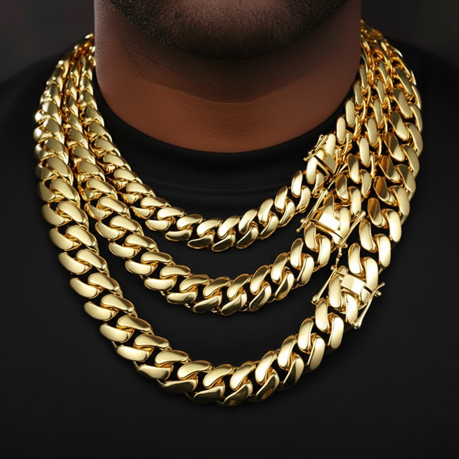 10-22mm Solid 18k Gold Plated Miami Cuban Link Chain - Different Drips