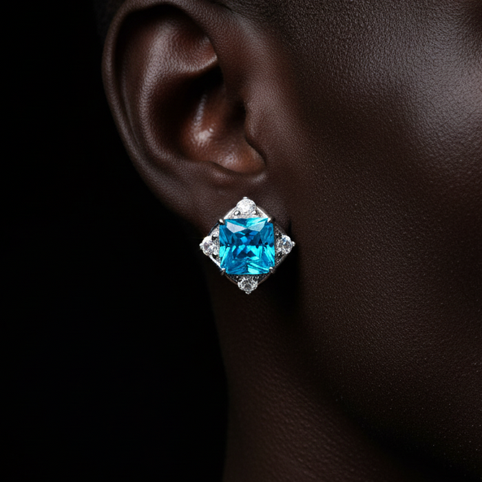 Moissanite Princess-Cut Ice Blue Stud Earring - Different Drips