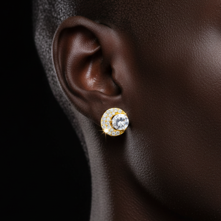 Crescent Pavé Halo Moissanite Stud Earrings - Different Drips