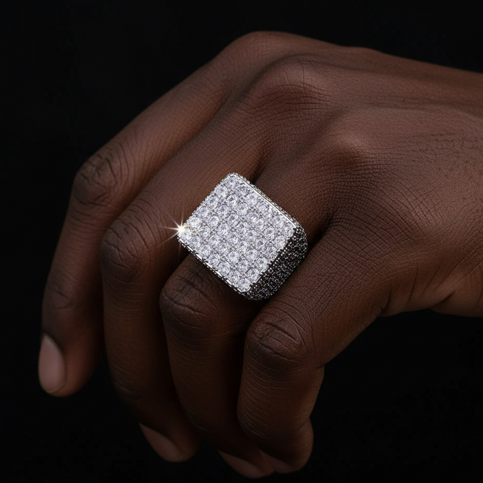 Iced Out Square Signet Ring - Different Drips