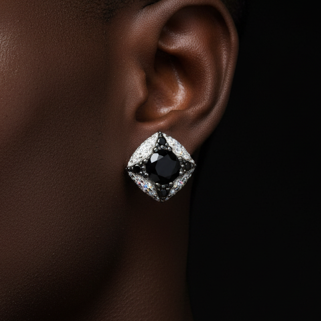 Black & White Pavé Cushion Stud Earrings - Different Drips