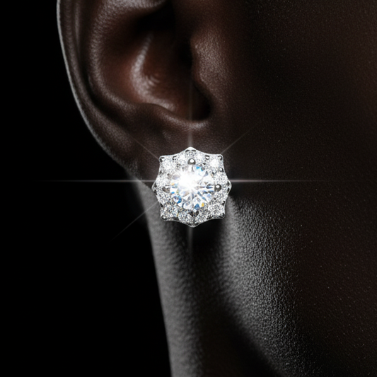S925 Iced Flower-Shaped Moissanite Stud Earrings - Different Drips