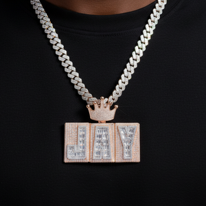 Rigid Crowned Baguette Custom Letter Pendant - Different Drips