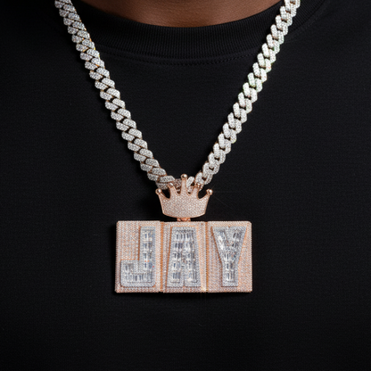 Rigid Crowned Baguette Custom Letter Pendant - Different Drips