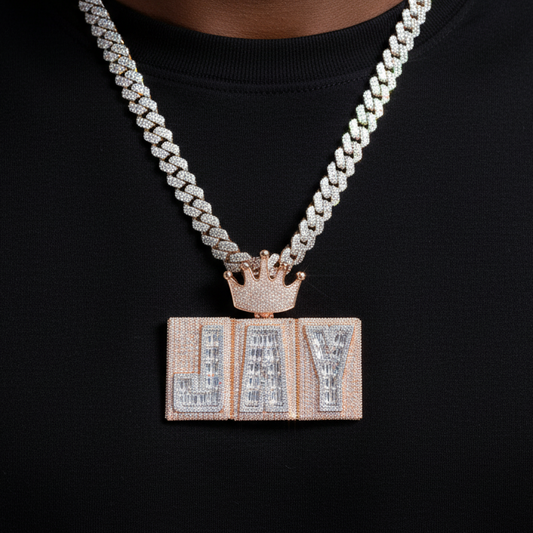 Rigid Crowned Baguette Custom Letter Pendant - Different Drips
