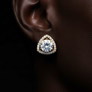 Trillion Halo Round Stud Moissanite Earrings - Different Drips