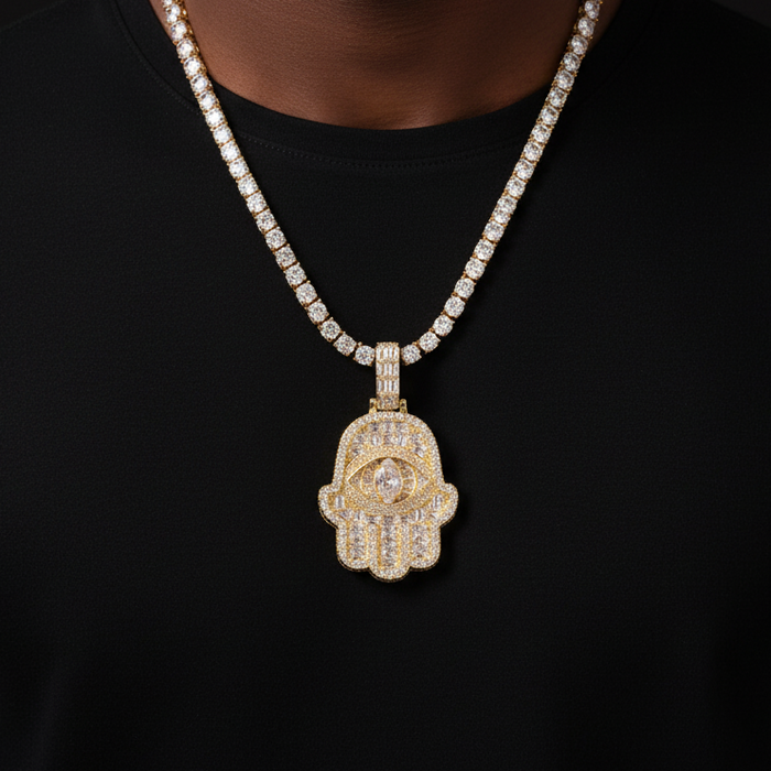 Small Baguette Hasma Hand Pendant - Different Drips