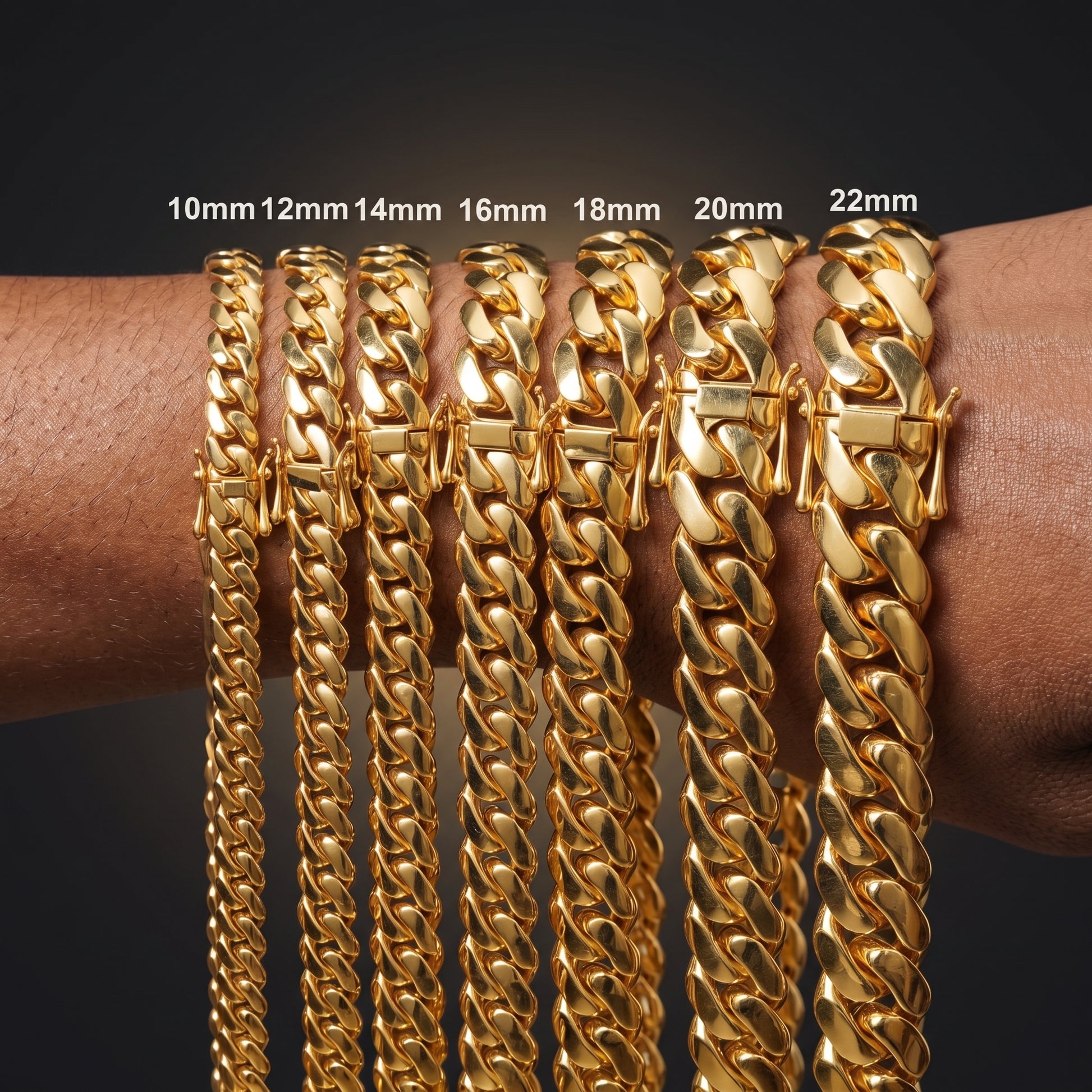 10-22mm Solid 18k Gold Plated Miami Cuban Link Chain - Different Drips