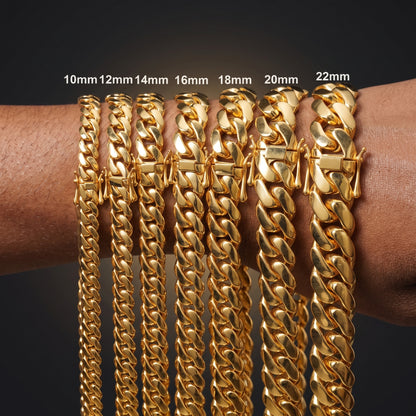 10-22mm Solid 18k Gold Plated Miami Cuban Link Chain - Different Drips
