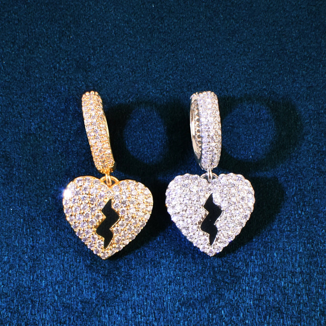 Diamond Broken Heart Dangle Earrings - Different Drips