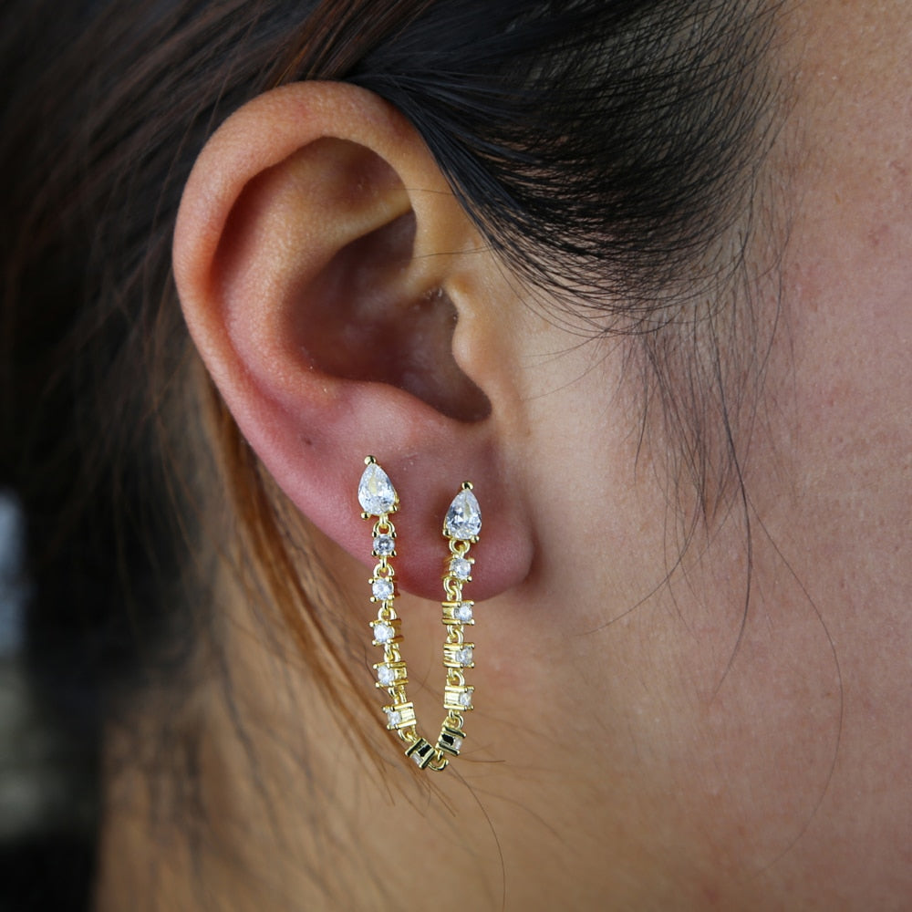 Women's S925 Double Pierced Drop Earrings - Different Drips
