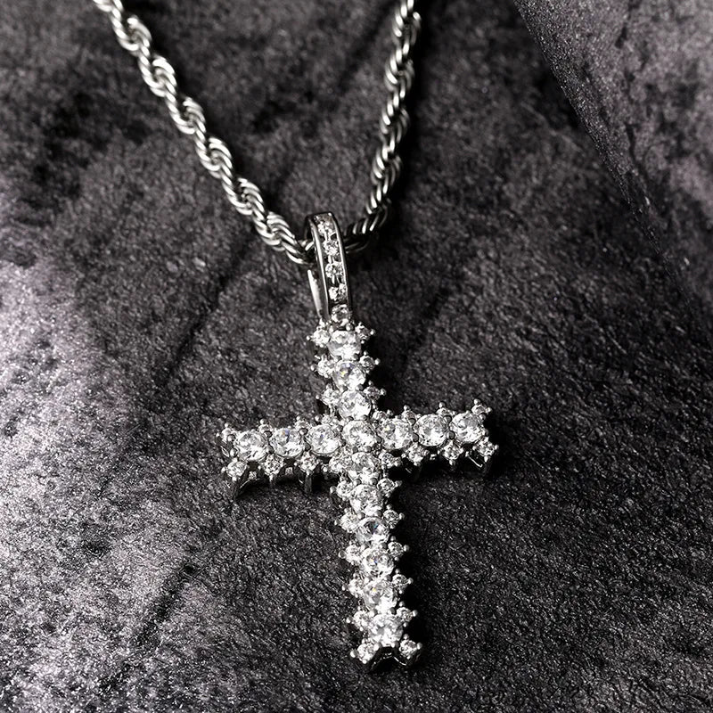 Cluster Round Stone Cross Pendant - Different Drips