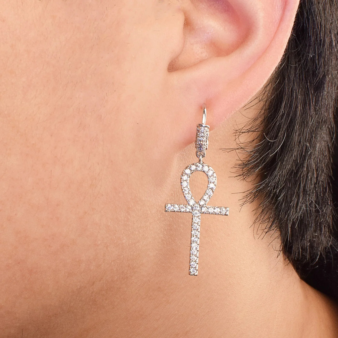 Diamond Ankh Cross Dangle Earrings - Different Drips