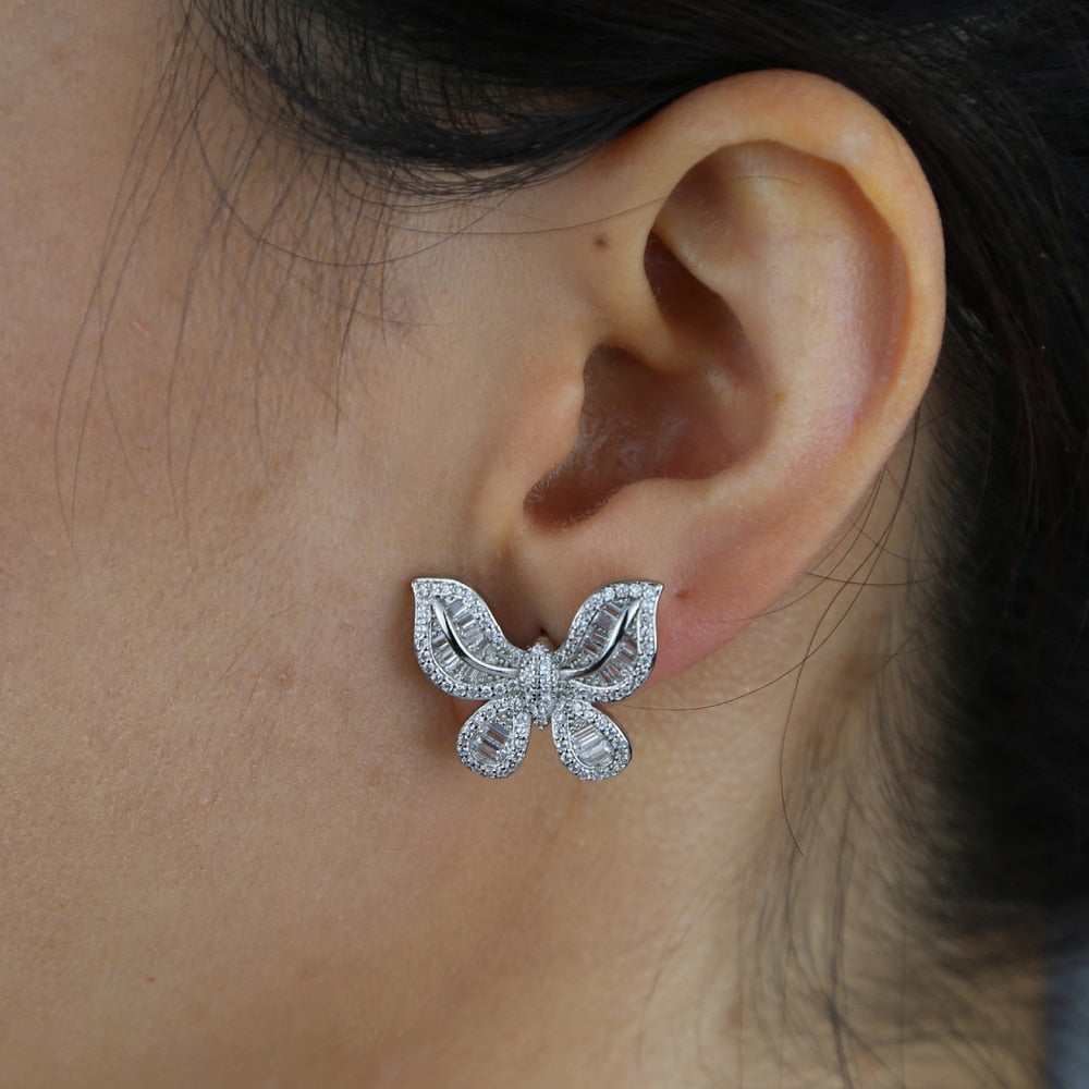 S925 Women's Baguette Butterfly Earrings - Different Drips