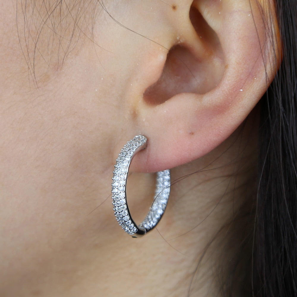 S925 Women's Small Pave Hoop Earrings - Different Drips