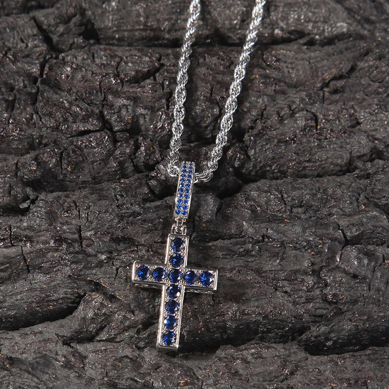 Iced Out Double Sided Emerald Cross Pendant - Different Drips