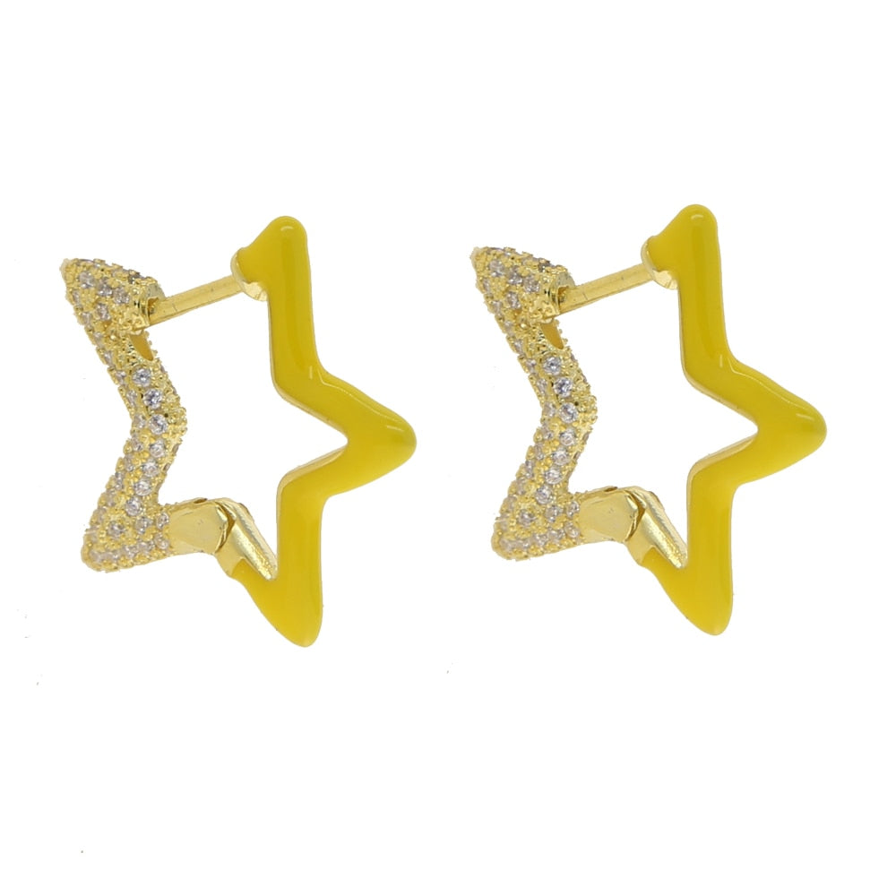 S925 Women's Enamel Star Earrings - Different Drips