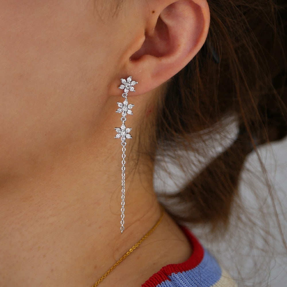 S925 Women's Triple Snowflake Drop Earrings - Different Drips