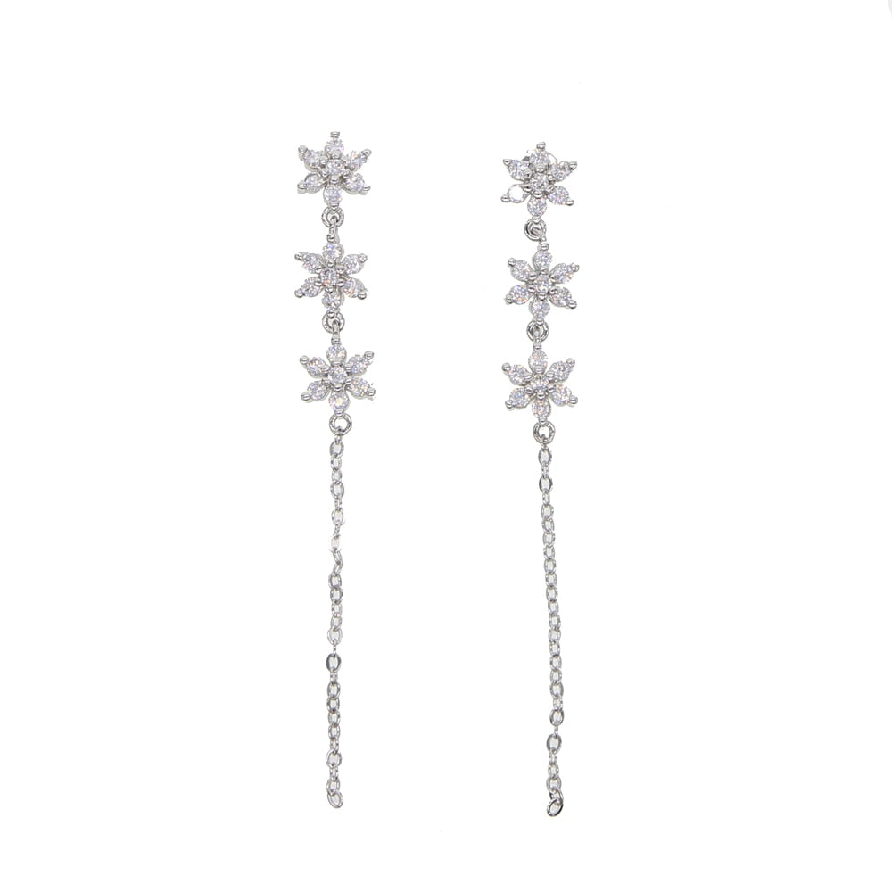 S925 Women's Triple Snowflake Drop Earrings - Different Drips