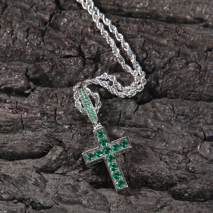 Iced Out Double Sided Emerald Cross Pendant - Different Drips