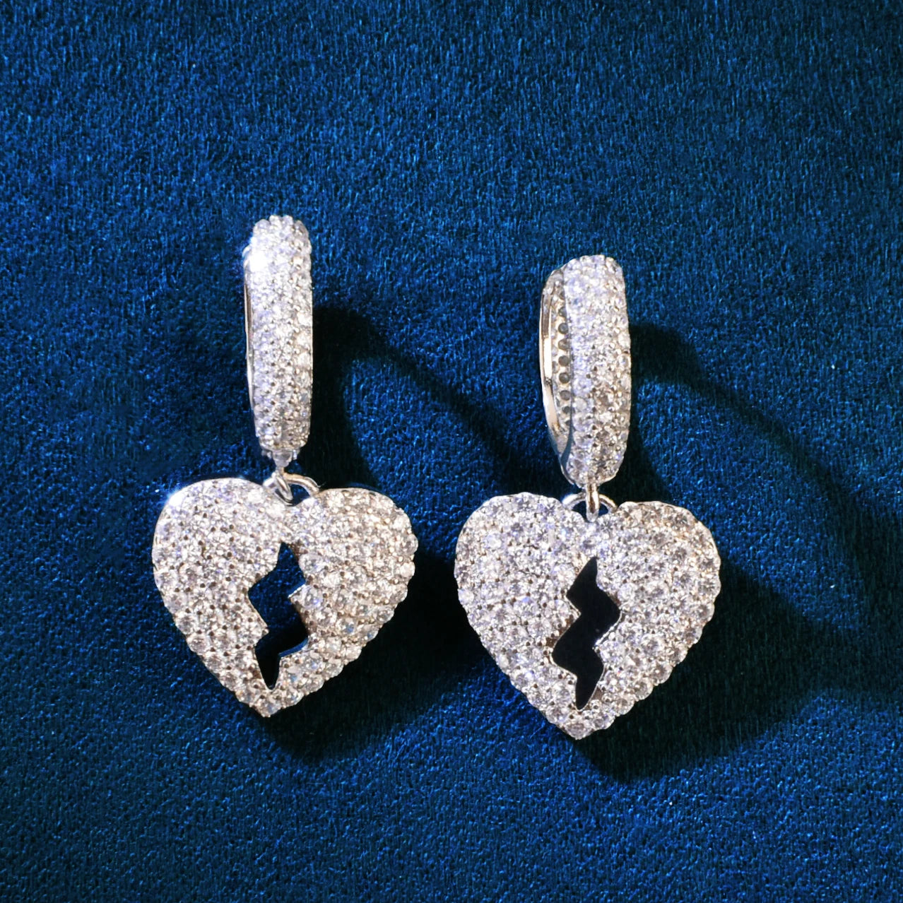 Diamond Broken Heart Dangle Earrings - Different Drips