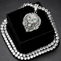Thumbnail for Iced Lion Head with Emerald Eyes Pendant - Different Drips