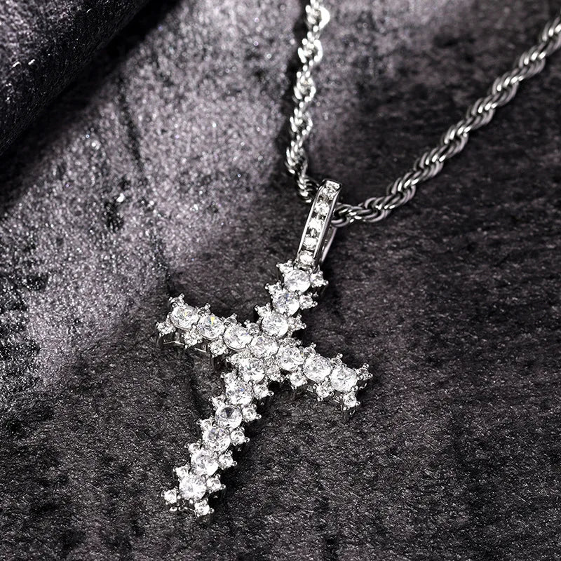 Cluster Round Stone Cross Pendant - Different Drips