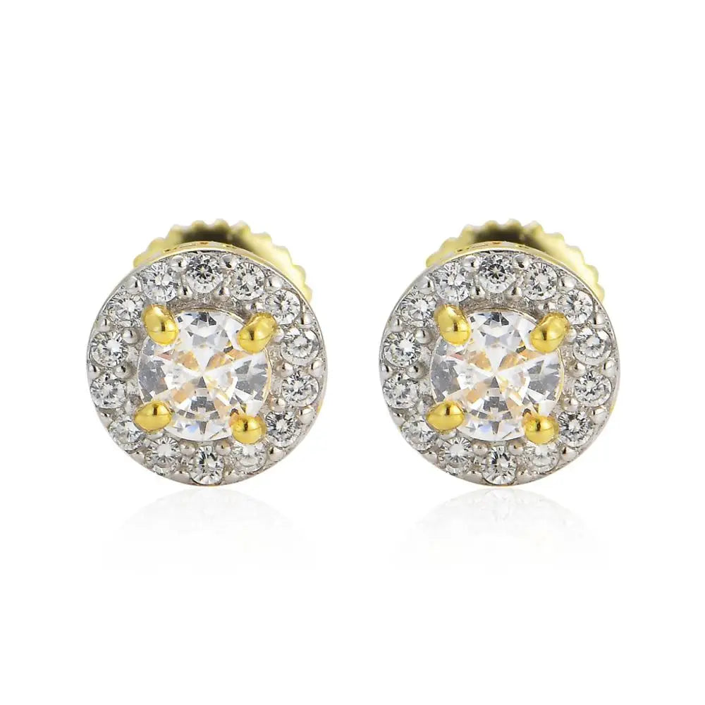 S925 Gold Round Cut Halo Stud Earrings - Different Drips