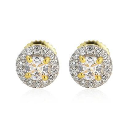 S925 Gold Round Cut Halo Stud Earrings - Different Drips