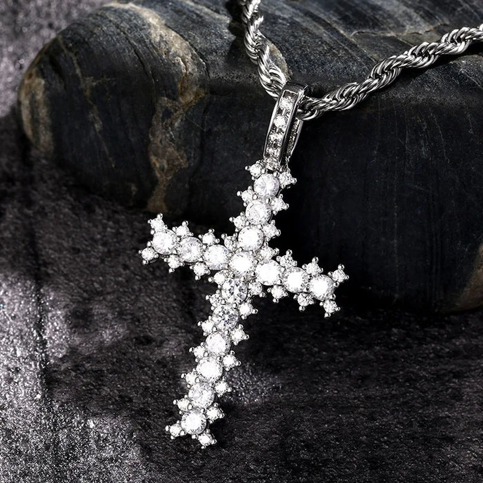 Cluster Round Stone Cross Pendant - Different Drips