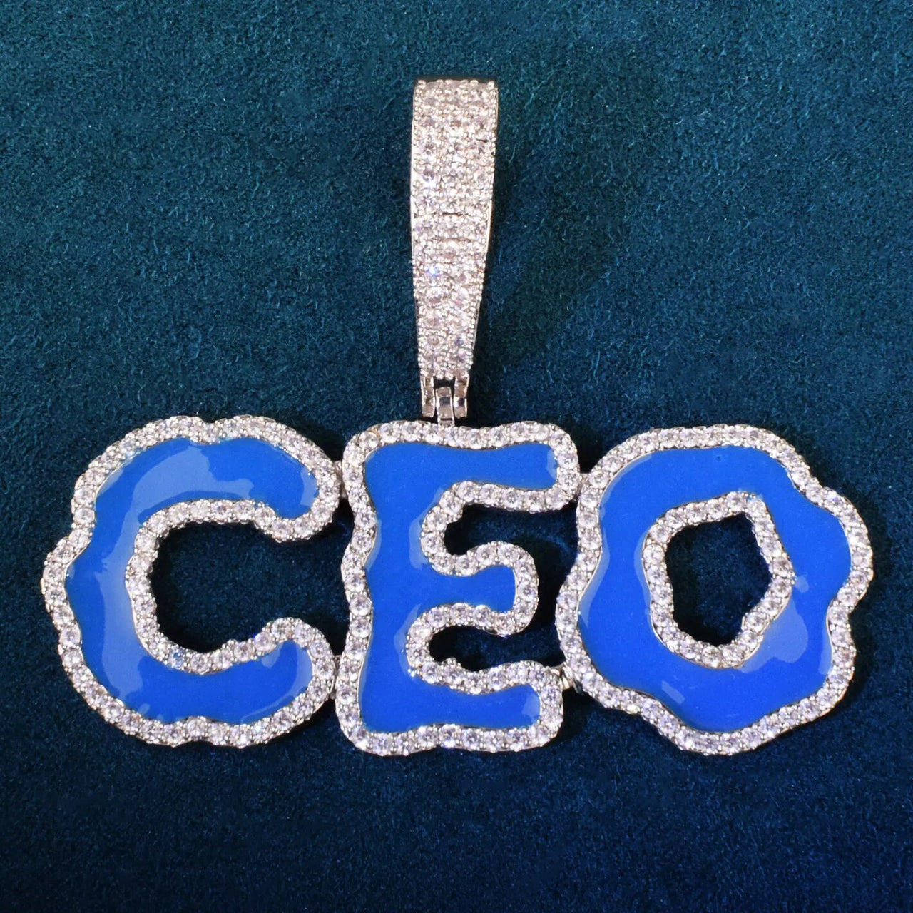 Blue Enamel Wavy Custom Letter Pendant - Different Drips
