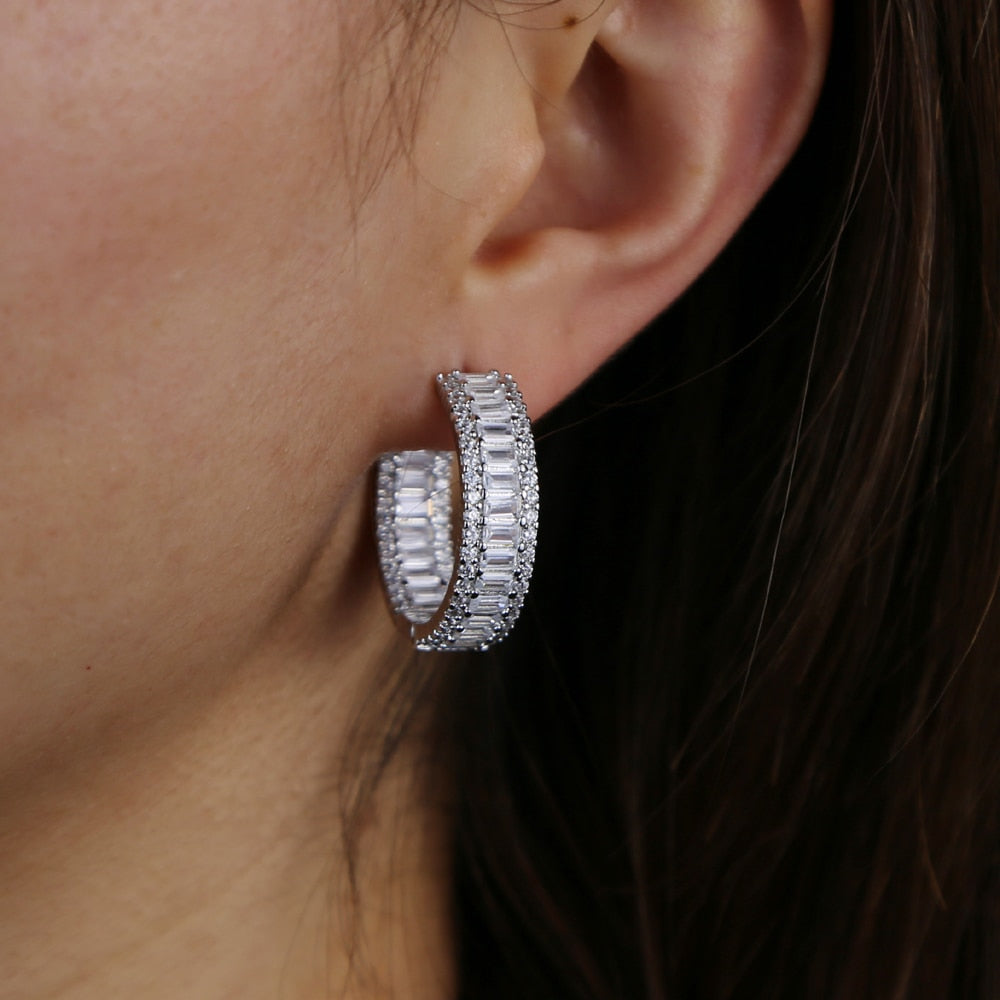 S925 Women's Medium Baguette Earrings - Different Drips