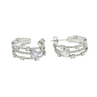 Thumbnail for S925 Women's 3 Row Pear Centered Huggie Earrings - Different Drips
