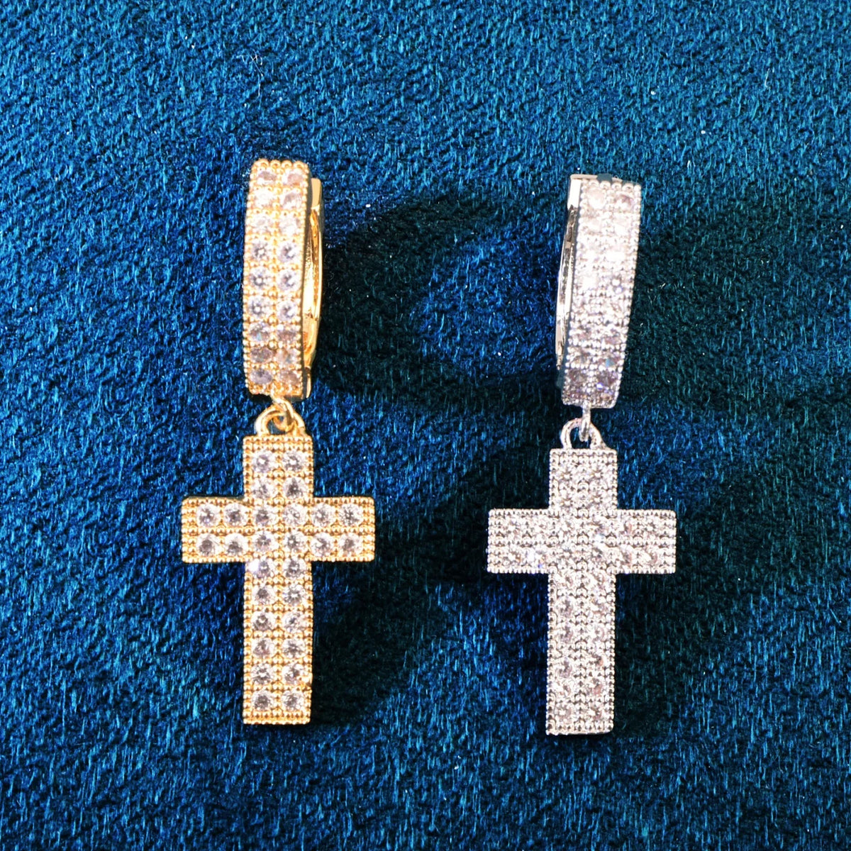 Dangle Differ Diamond Pave Cross Dangle Earrings – Different Drips