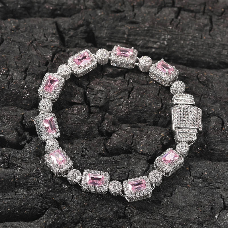 8mm Baguette Halo Iced Tennis Bracelet