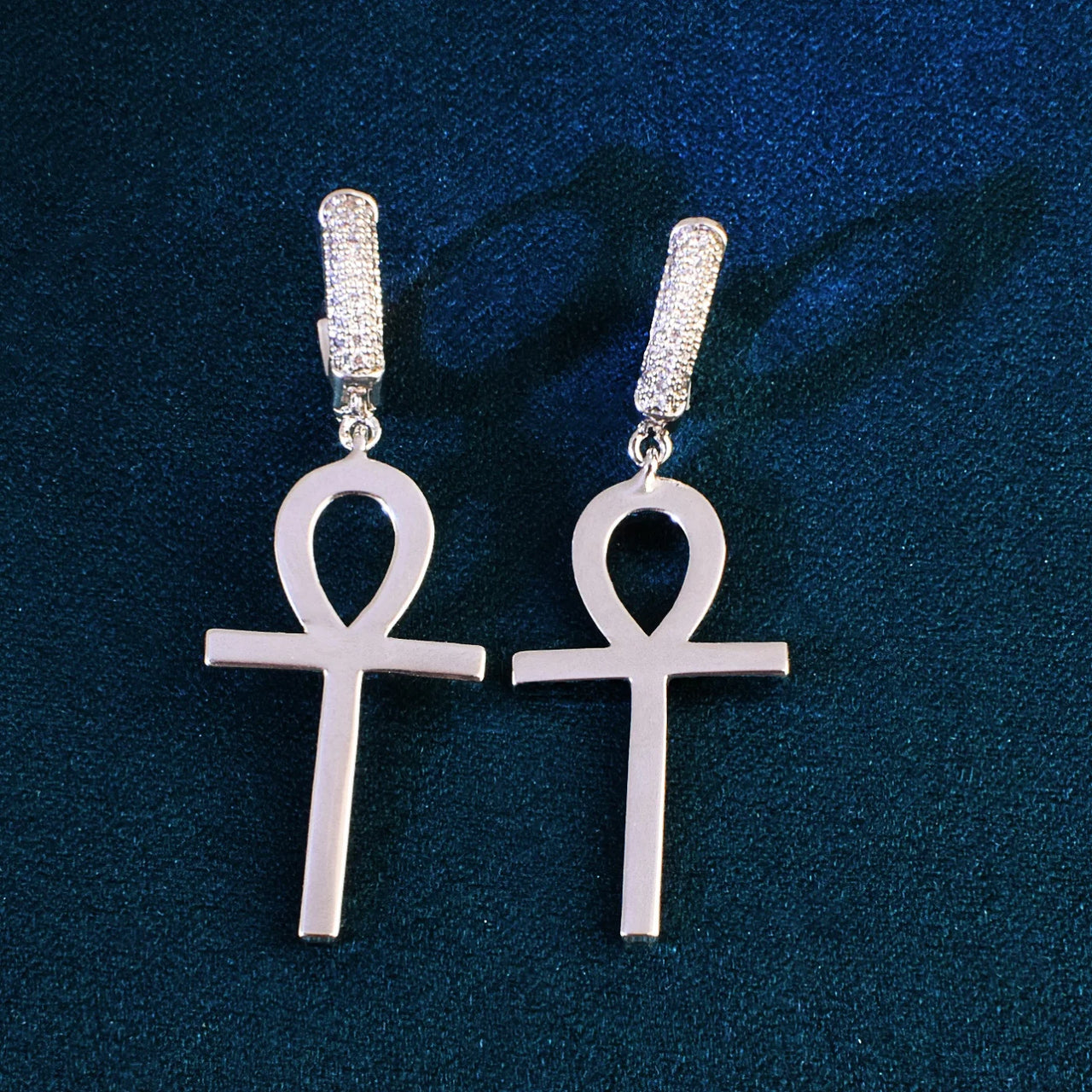 Diamond Ankh Cross Dangle Earrings - Different Drips