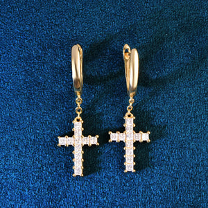 Diamond Baguette Cross Dangle Earrings - Different Drips