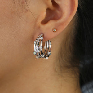 S925 Women's 3 Row Pear Centered Huggie Earrings - Different Drips