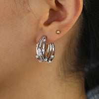Thumbnail for S925 Women's 3 Row Pear Centered Huggie Earrings - Different Drips