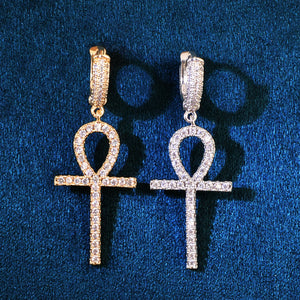 Diamond Ankh Cross Dangle Earrings - Different Drips