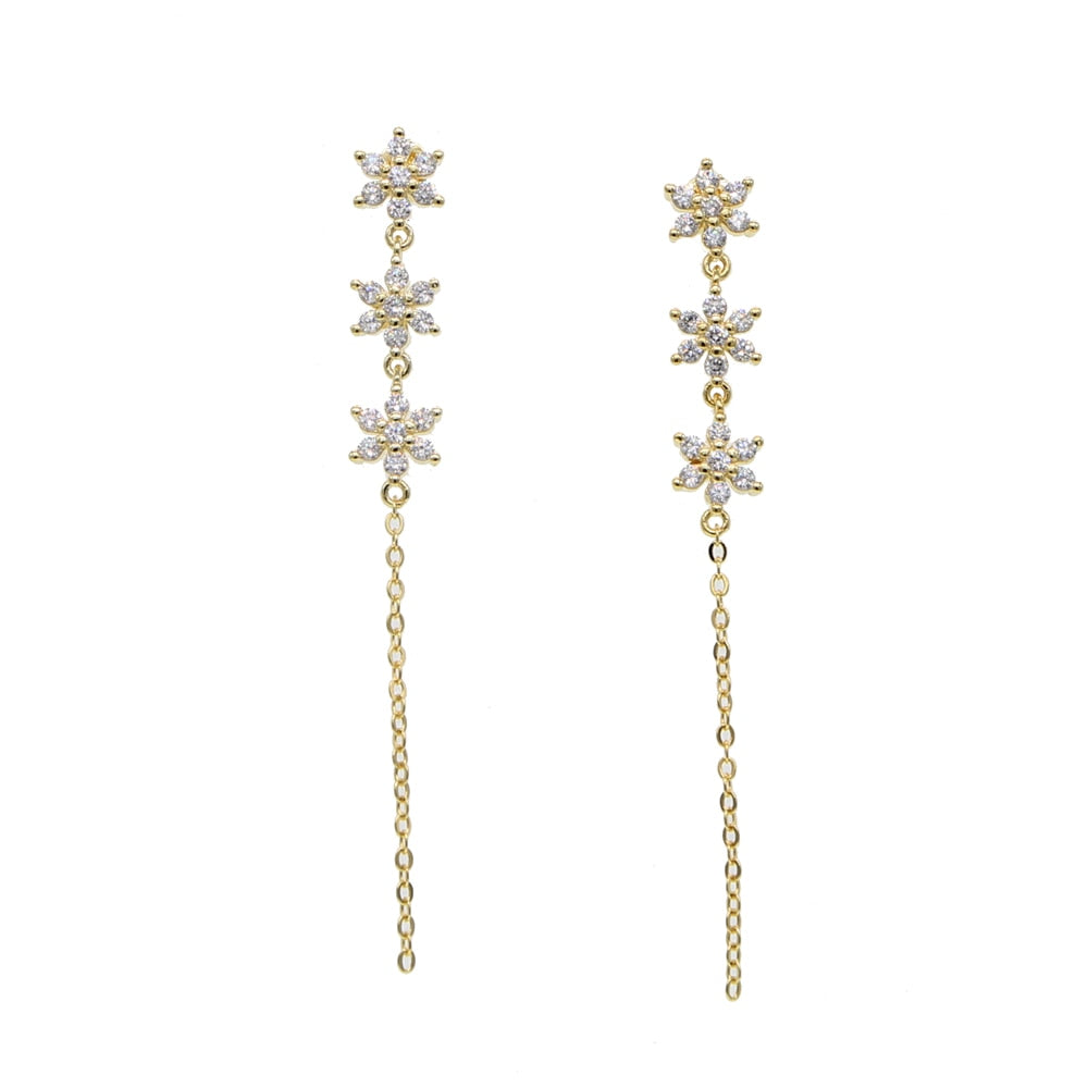 S925 Women's Triple Snowflake Drop Earrings - Different Drips