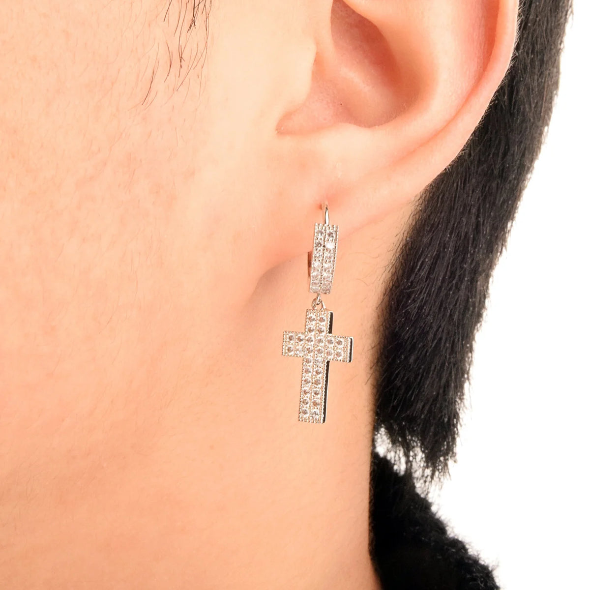 Dangle Differ Diamond Pave Cross Dangle Earrings – Different Drips