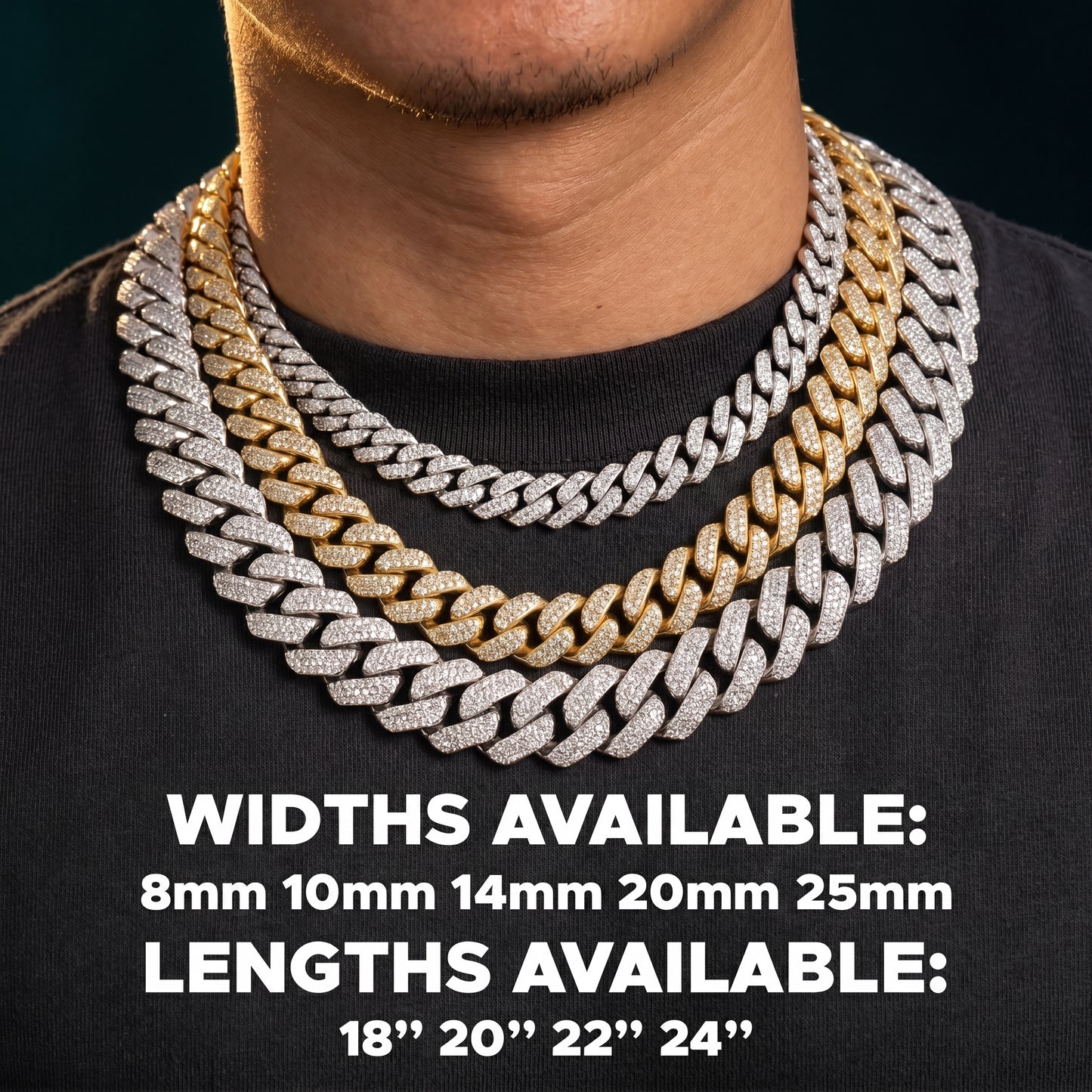 Moissanite Prong Cuban Chain 18k Gold (All Sizes) - Different Drips