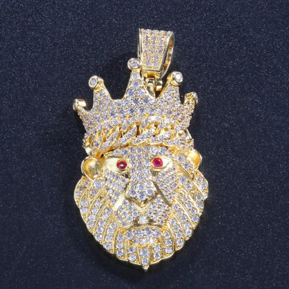Iced Out Crown Lion Head Pendant - Different Drips