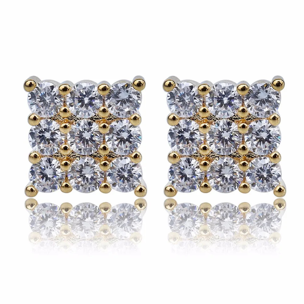 Iced Out Square Cluster Stud Earrings - Different Drips