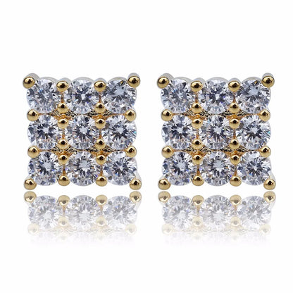 Iced Out Square Cluster Stud Earrings - Different Drips