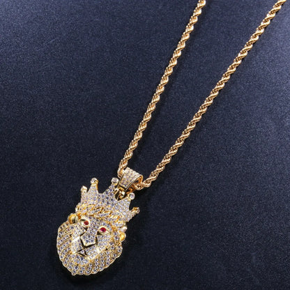 Iced Out Crown Lion Head Pendant - Different Drips